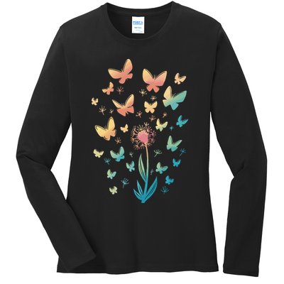 Dandelion Butterfly Ladies Long Sleeve Shirt