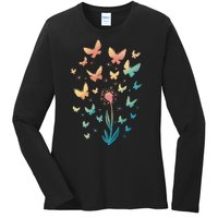 Dandelion Butterfly Ladies Long Sleeve Shirt