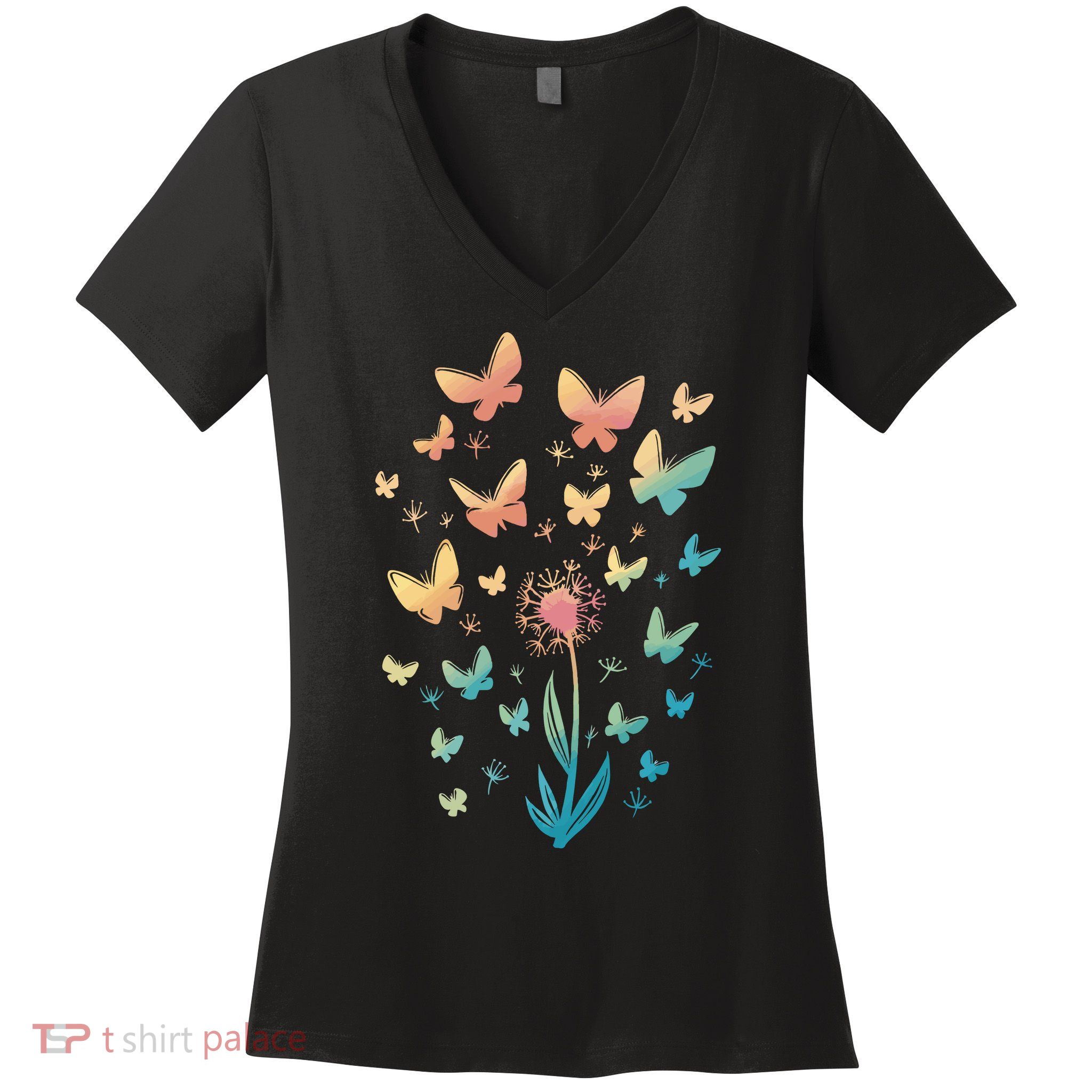 Dandelion Butterfly Women's V-Neck T-Shirt