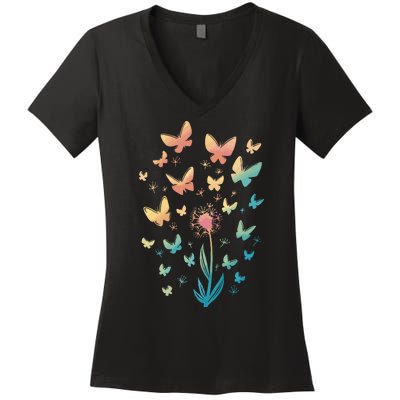 Dandelion Butterfly Women's V-Neck T-Shirt