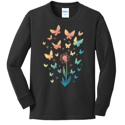 Dandelion Butterfly Kids Long Sleeve Shirt