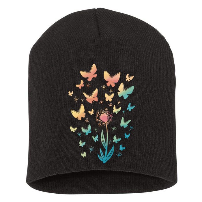 Dandelion Butterfly Short Acrylic Beanie