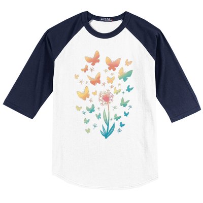 Dandelion Butterfly Baseball Sleeve Shirt