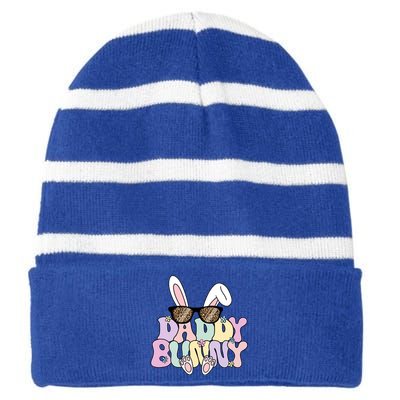 Daddy Bunny Ears Easter Family Matching Dad Father's Day Papa Men Striped Beanie with Solid Band