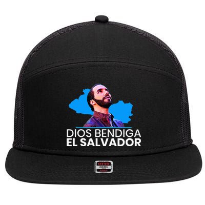 Dios Bendiga El Salvador Nayib Bukele Presidente 7 Panel Mesh Trucker Snapback Hat