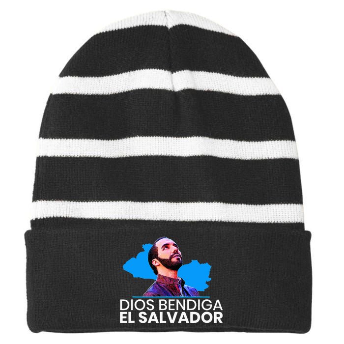 Dios Bendiga El Salvador Nayib Bukele Presidente Striped Beanie with Solid Band