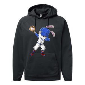 Dabbing Bunny Easter Day Baseball Catcher Happy Easter Cute Gift Performance Fleece Hoodie