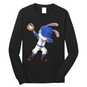 Dabbing Bunny Easter Day Baseball Catcher Happy Easter Cute Gift Long Sleeve Shirt