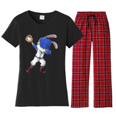 Dabbing Bunny Easter Day Baseball Catcher Happy Easter Cute Gift Women's Flannel Pajama Set