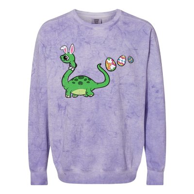 Dinosaur Bunny Ears Easter Egg Hunting Brontosaurus Spring Gift Colorblast Crewneck Sweatshirt