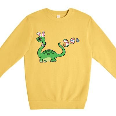 Dinosaur Bunny Ears Easter Egg Hunting Brontosaurus Spring Gift Premium Crewneck Sweatshirt