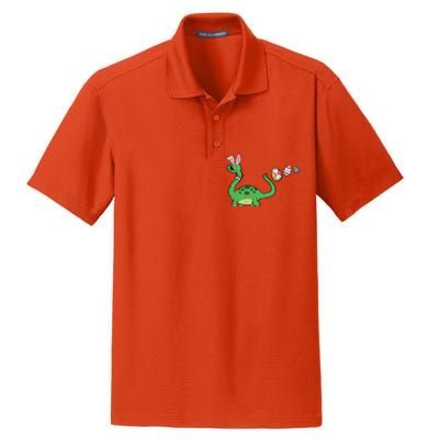 Dinosaur Bunny Ears Easter Egg Hunting Brontosaurus Spring Gift Dry Zone Grid Polo