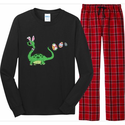 Dinosaur Bunny Ears Easter Egg Hunting Brontosaurus Spring Gift Long Sleeve Pajama Set