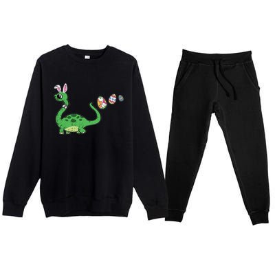 Dinosaur Bunny Ears Easter Egg Hunting Brontosaurus Spring Gift Premium Crewneck Sweatsuit Set