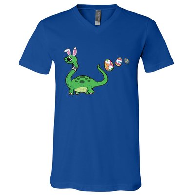 Dinosaur Bunny Ears Easter Egg Hunting Brontosaurus Spring Gift V-Neck T-Shirt