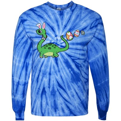 Dinosaur Bunny Ears Easter Egg Hunting Brontosaurus Spring Gift Tie-Dye Long Sleeve Shirt