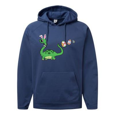 Dinosaur Bunny Ears Easter Egg Hunting Brontosaurus Spring Gift Performance Fleece Hoodie