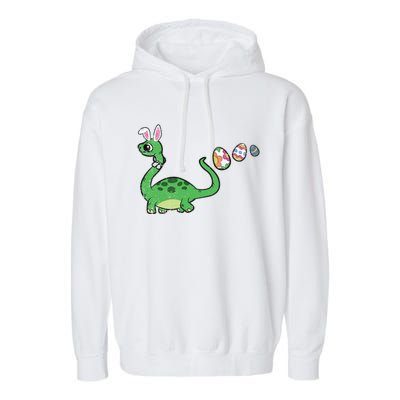 Dinosaur Bunny Ears Easter Egg Hunting Brontosaurus Spring Gift Garment-Dyed Fleece Hoodie