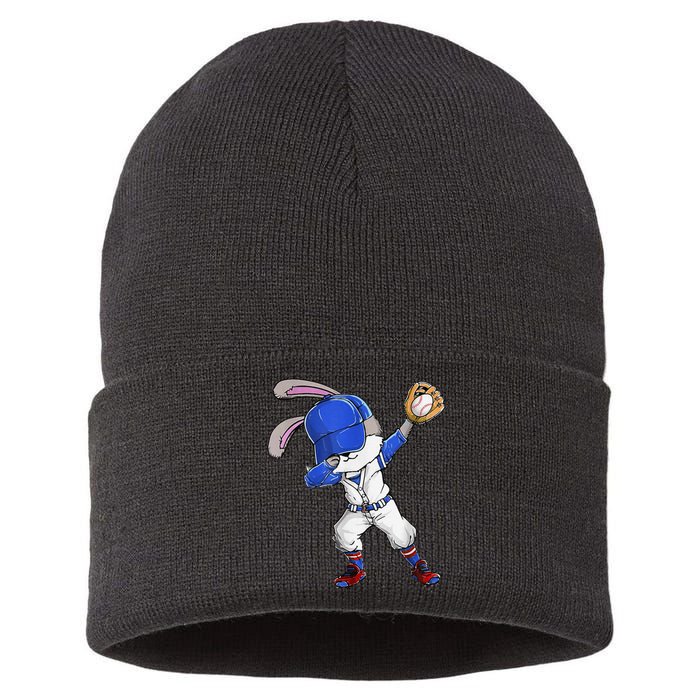 Dabbing Bunny Easter Day Baseball Catcher Happy Easter Sustainable Knit Beanie