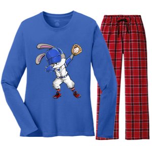 Dabbing Bunny Easter Day Baseball Catcher Happy Easter Cute Gift Women's Long Sleeve Flannel Pajama Set 