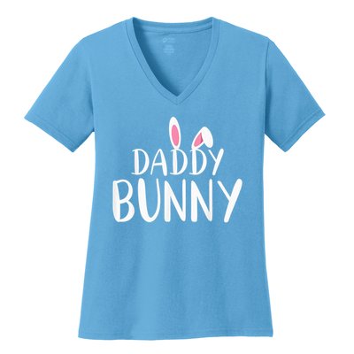 Daddy Bunny Easter Pregnant Mom Matching Couples Women's V-Neck T-Shirt