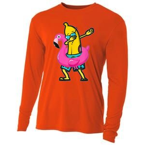 Dabbing Banana Flamingo Float Summer Tropical Fruit Hawaii Cooling Performance Long Sleeve Crew