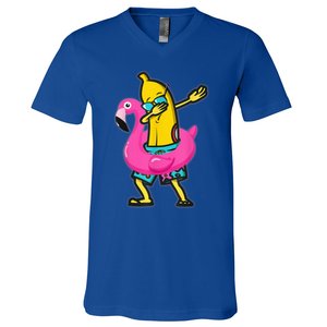 Dabbing Banana Flamingo Float Summer Tropical Fruit Hawaii V-Neck T-Shirt