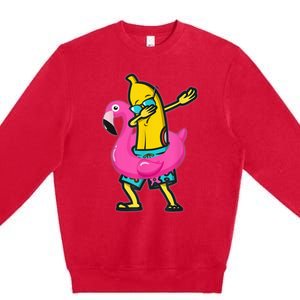 Dabbing Banana Flamingo Float Summer Tropical Fruit Hawaii Premium Crewneck Sweatshirt