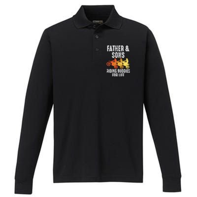 Dirt Bike Father And Son Riding Buddies For Life Cool Gift Performance Long Sleeve Polo