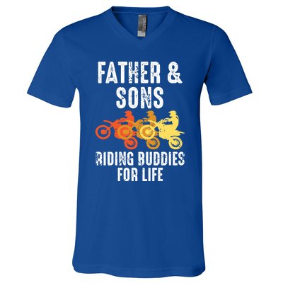 Dirt Bike Father And Son Riding Buddies For Life Cool Gift V-Neck T-Shirt