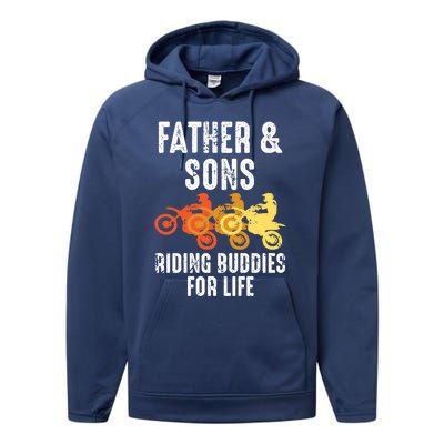 Dirt Bike Father And Son Riding Buddies For Life Cool Gift Performance Fleece Hoodie