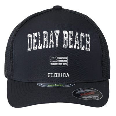 Delray Beach Florida Fl Vintage American Flag Flexfit Unipanel Trucker Cap