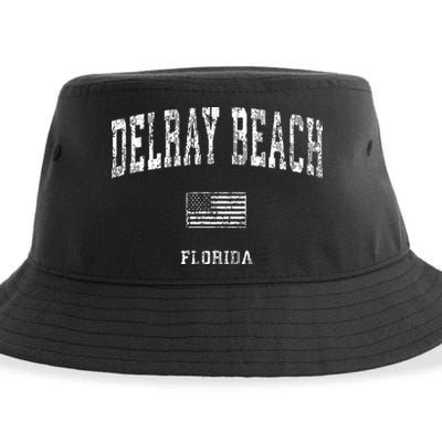 Delray Beach Florida Fl Vintage American Flag Sustainable Bucket Hat