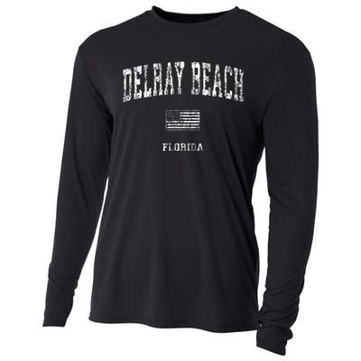 Delray Beach Florida Fl Vintage American Flag Cooling Performance Long Sleeve Crew