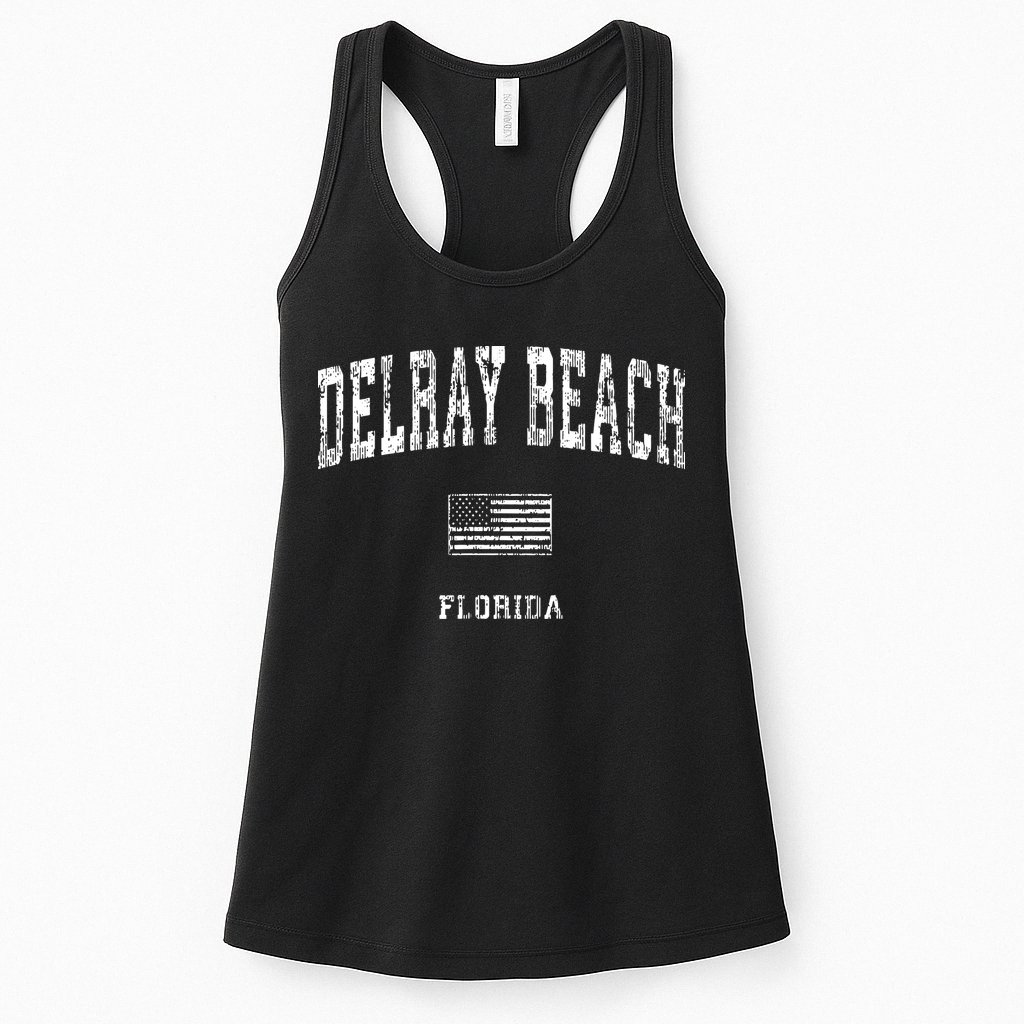 Delray Beach Florida Fl Vintage American Flag Womens Tank Top