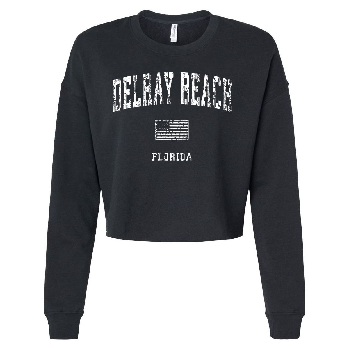 Delray Beach Florida Fl Vintage American Flag Cropped Pullover Crew