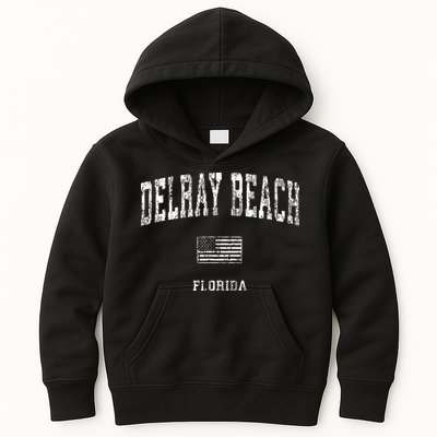 Delray Beach Florida Fl Vintage American Flag Kids Hoodie