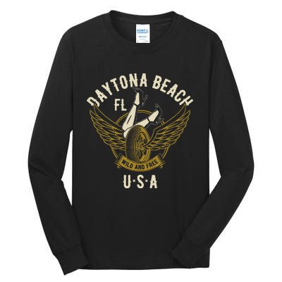 Daytona Beach Fl Legs In Heels Hotrod Biker Wings Tall Long Sleeve T-Shirt