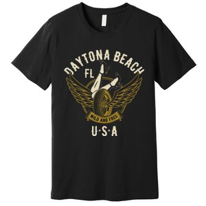 Daytona Beach Fl Legs In Heels Hotrod Biker Wings Premium T-Shirt