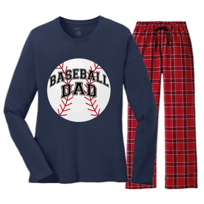 Dad Baseball Fathers Day Proud Daddy Baseball Parent Women's Long Sleeve Flannel Pajama Set 