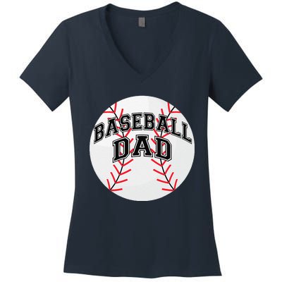 Dad Baseball Fathers Day Proud Daddy Baseball Parent Women's V-Neck T-Shirt