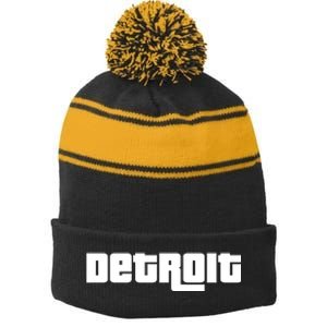 Detroit Bold Future Style Logo Stripe Pom Pom Beanie