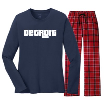 Detroit Bold Future Style Logo Women's Long Sleeve Flannel Pajama Set 