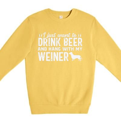 Drink Beer Funny Weiner Daschund Dog Dad Fathers Day Gift Premium Crewneck Sweatshirt