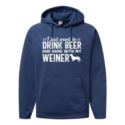 Drink Beer Funny Weiner Daschund Dog Dad Fathers Day Gift Performance Fleece Hoodie