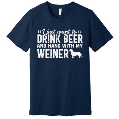 Drink Beer Funny Weiner Daschund Dog Dad Fathers Day Gift Premium T-Shirt