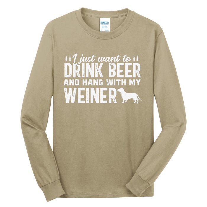 Drink Beer Funny Weiner Daschund Dog Dad Fathers Day Gift Tall Long Sleeve T-Shirt