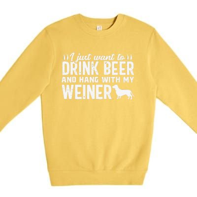 Drink Beer Funny Weiner Daschund Dog Dad Fathers Day Gift Premium Crewneck Sweatshirt