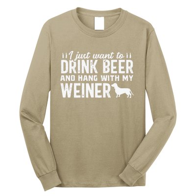 Drink Beer Funny Weiner Daschund Dog Dad Fathers Day Gift Long Sleeve Shirt