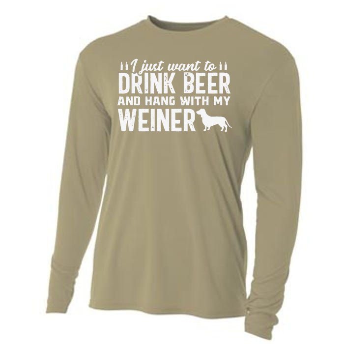 Drink Beer Funny Weiner Daschund Dog Dad Fathers Day Gift Cooling Performance Long Sleeve Crew